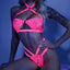 Fantasy Lingerie Glow Lights Off Lace Halter Bralette & Cage Panty Set adorns your body w/ strappy collar & high-waisted details to help you shine in the dark or under UV lights.