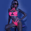 Fantasy Lingerie Glow Lights Off Lace Halter Bralette & Cage Panty Set adorns your body w/ strappy collar & high-waisted details to help you shine in the dark or under UV lights. (5)