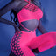 Fantasy Lingerie Glow Own The Night Halter Bodystocking glows in the dark & has sunburst woven sections over the bust & down the legs to expose more skin.