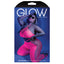 Fantasy Lingerie Glow Own The Night Halter Bodystocking glows in the dark & has a woven sunburst pattern over the bust & down the legs to expose more. Package.