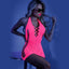 Fantasy Lingerie Glow Shock Value Halter Net Dress hugs your curves & exposes more skin w/ fishnet cutouts & a low back. Pink. (3)