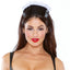 Fantasy Lingerie Play Anita Room Maid Costume Set consists of a wet look teddy + sheer lace-trimmed tulle skirt w/ detachable thigh garters & wet look maid headband. (3)