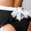 Fantasy Lingerie Play Night Service Maid Costume includes a tie-back apron babydoll & ruffle panty w/ detachable garters to wear w/ or without thigh-high stockings. (4)