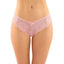 Fantasy Lingerie Poppy Crotchless Floral Lace Panties are made from sheer floral-patterned lace w/ bow & scalloped edge details while the open crotch adds some spice back to the look. Light pink.