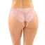 Fantasy Lingerie Poppy Crotchless Floral Lace Panties are made from sheer floral-patterned lace w/ bow & scalloped edge details while the open crotch adds some spice back to the look. Light pink. (2)