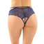 These crotchless panties have a strappy lace & microfibre design over the hips, extending into scalloped lace for a feminine touch. Navy. (2)