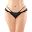 Fantasy Lingerie Posey Strappy Crotchless Lace Panties for plus-sized figures have a strappy lace & microfibre design over the hips, extending into scalloped lace for a feminine touch. Black.