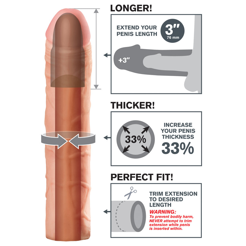 Fantasy X-Tensions Perfect 3" Firm Tip Penis Extension Sleeve adds 3 solid inches of length to your erection & increases girth by 33% to keep you & your partner satisfied. Features.