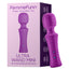 FemmeFunn Ultra Wand Mini Vibrator Info prevents hand cramps + fatigue & packs 10 vibration settings + a powerful Boost mode into a travel-friendly body. Purple-package.