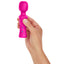 FemmeFunn Ultra Wand Mini Vibrator Info prevents hand cramps + fatigue & packs 10 vibration settings + a powerful Boost mode into a travel-friendly body. Pink-on hand.