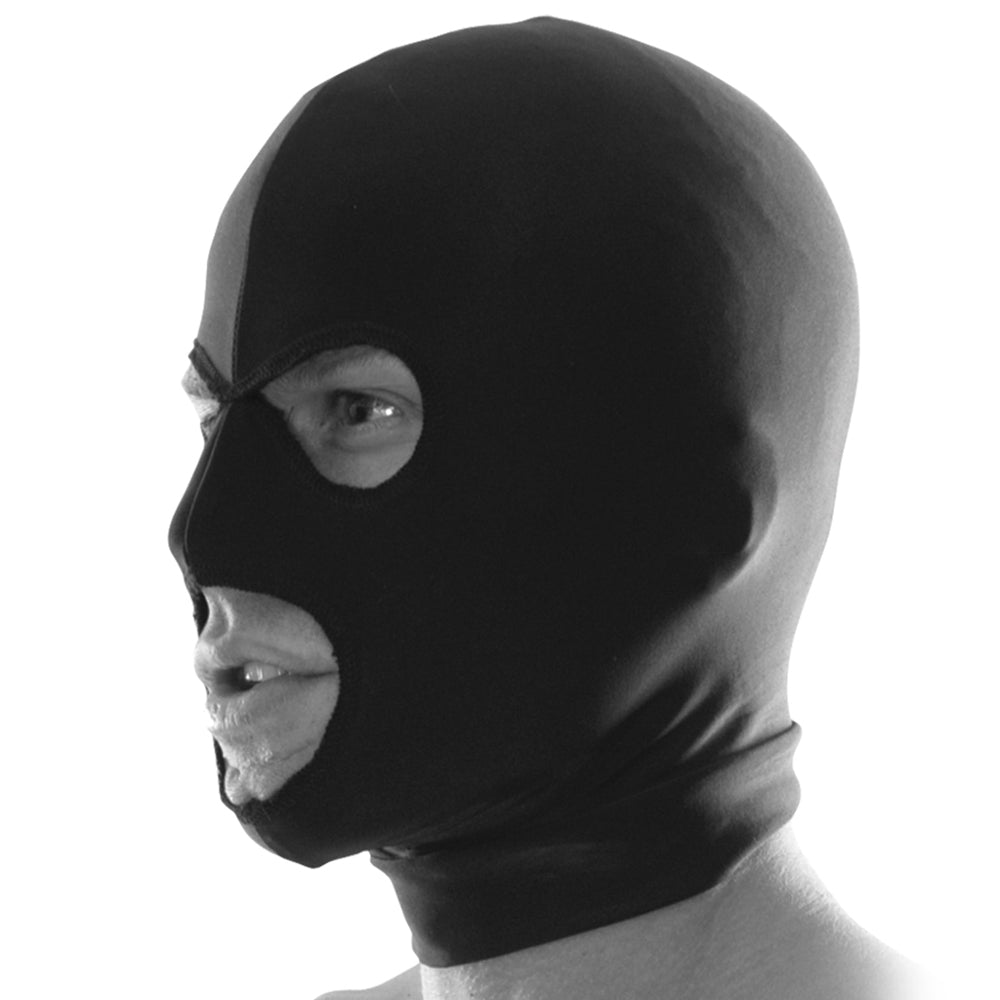 Fetish Fantasy Series Spandex Hood - Limited Edition has 3 openings for the wearer's eyes & mouth so they can watch their Dom & give oral pleasure. 