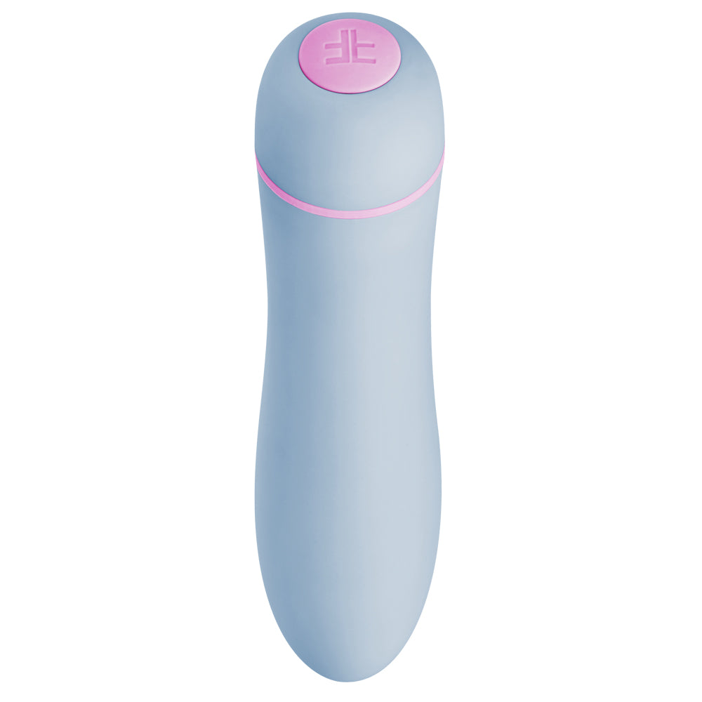 FemmeFunn - Ffix Bullet - bullet vibrator has 10 powerful battery-operated vibration modes & a contoured, tapered body. Light Blue, on/off button