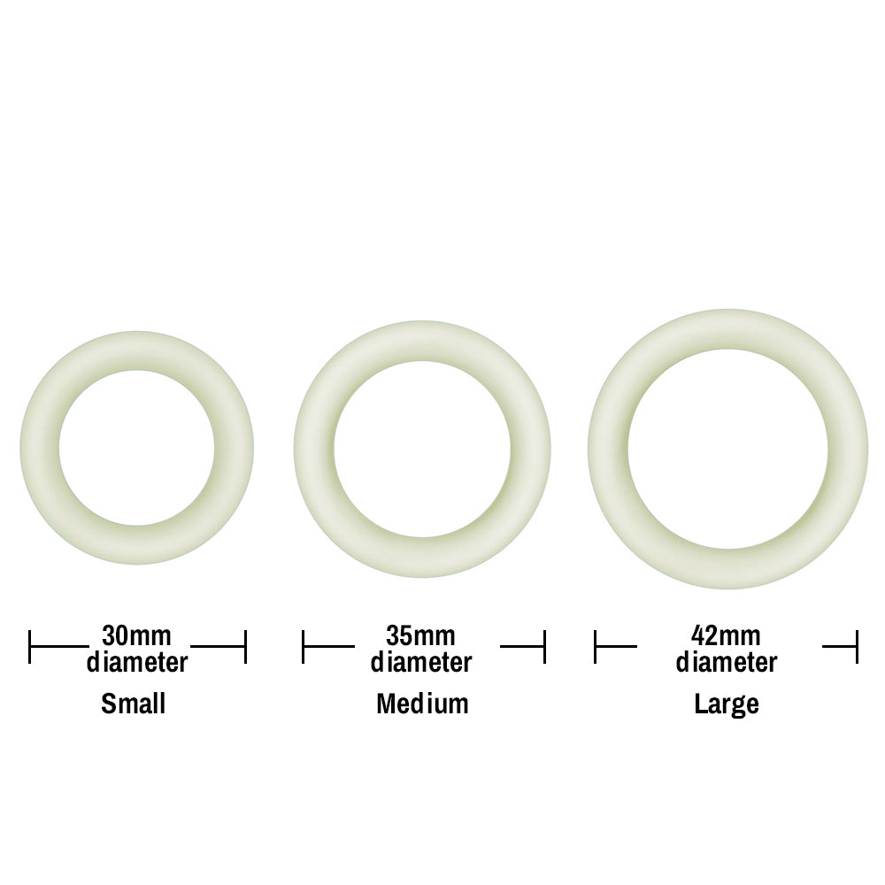 NS Novelties Firefly Bubble Rings Glow in Dark Cock Rings Set of 3 Sizes White