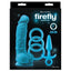 Firefly - Pleasure Kit - GITD - kit includes a lifelike veiny dido w/ suction cup, a ring-handle butt plug & 3 differently sized cockrings. Blue, box