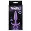 Firefly - Prince - Medium - GITD butt plug has a tapered tip & curved stopper base w/ pull ring handle for easy insertion & removal. Purple, box