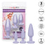 First Time Crystal Booty Anal Plug Training Kit lets you take anal training at your own pace w/ flared crystal gem bases for a glamorous look. Purple-package & features.