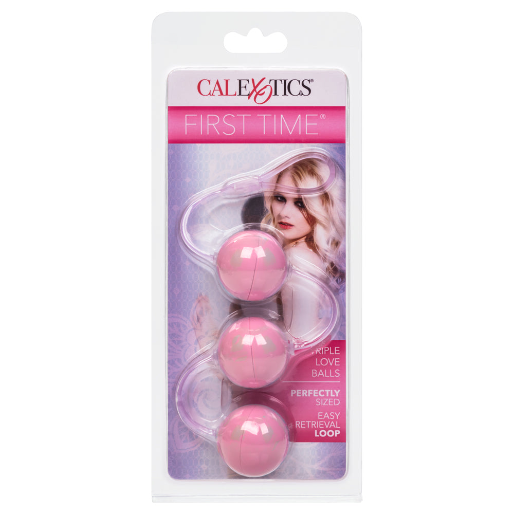 First Time - Triple Love Balls, weighted trio of kegel balls have silky-smooth PU coating, retrieval loop. Pink 3