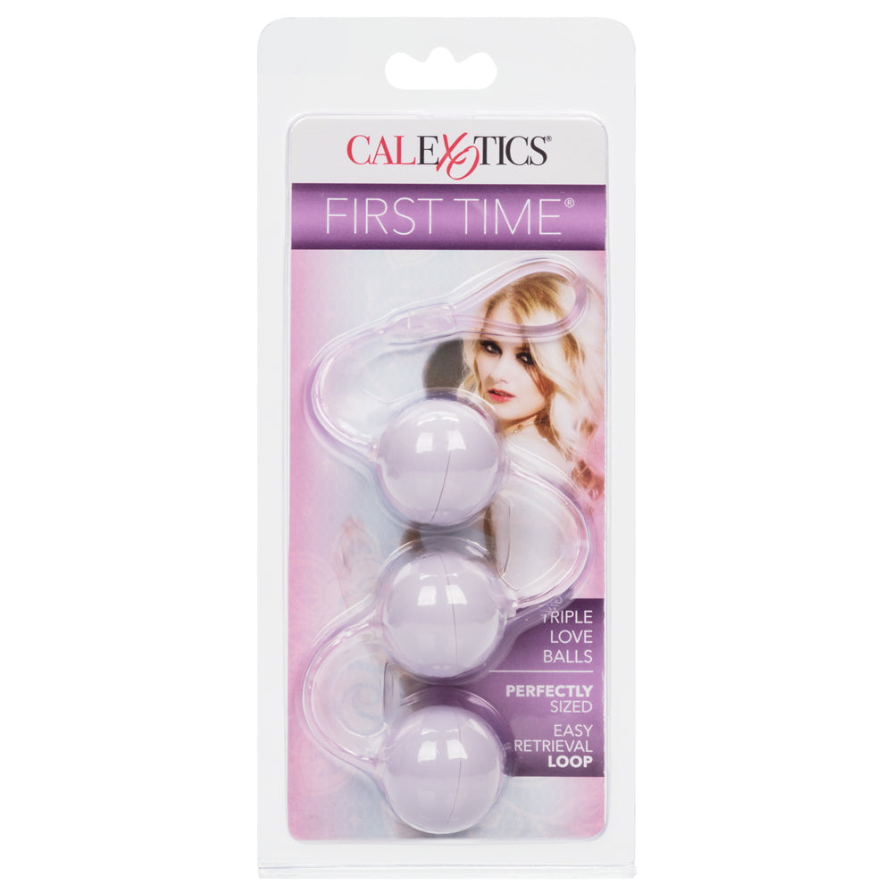 First Time - Triple Love Balls, weighted trio of kegel balls have silky-smooth PU coating, retrieval loop. Purple 3