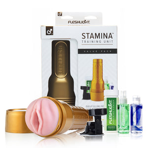 This kit comes with the Fleshlight Stamina Training Unit masturbator, shower mount, Fleshlube, Fleshwash & Renew Powder for the ultimate training experience.