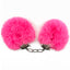 Fluffy Metal Cuffs - lockable metal handcuffs come with 2 keys & a built-in quick-release for safe restraint play. Cerise.