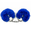 Fluffy Metal Cuffs - lockable metal handcuffs come with 2 keys & a built-in quick-release for safe restraint play. Cobalt.