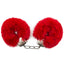 Fluffy Metal Cuffs - lockable metal handcuffs come with 2 keys & a built-in quick-release for safe restraint play. Red.