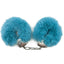 Fluffy Metal Cuffs - lockable metal handcuffs come with 2 keys & a built-in quick-release for safe restraint play. Teal.
