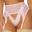 Forplay Dripped in Diamonds Pink Satin & Mesh Lingerie Set includes a metallic satin bralette, cutout high-rise panty & matte mesh garter belt with draped rhinestone details for a luxe touch. (4)