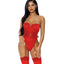 Forplay Gold Rush Red Strapless Satin Elastic & Mesh Teddy is made from sheer mesh, satin sheen elastic & engraved gold hardware w/ a strapless sweetheart design. (5)
