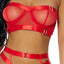 Forplay Good As Gold Red Satin Elastic Mesh Lingerie Set has a strapless bandeau bra, garter belt & Y-cut panties w/ engraved gold metal details for a luxe look. (3)