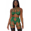  Forplay In Full Bloom Green Cage Strap & Lace Lingerie Set includes a bra w/ strappy collar detail, cutout G-string panty & a garter belt that encircles your legs w/ cross details. (5)