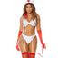 Forplay Nurse Me Sexy Adult Costume has a clear PVC button-up dress you can wear as a coat, white bra & panty w/ attached suspenders, red gloves, toy stethoscope & headband. (5)