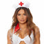 Forplay Nurse Me Sexy Adult Costume has a clear PVC button-up dress you can wear as a coat, white bra & panty w/ attached suspenders, red gloves, toy stethoscope & headband. (3)