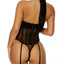 Forplay Peek-A-Boo Black Strapless Lace & Mesh Gartered Teddy has attached suspenders & has cutout lace cups to reveal the perfect amount of underboob. (2)