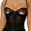 Forplay Peek Show Black Lace Cutout Cup Teddy & Garter Belt Set has cutout cups to reveal a perfect sliver of underboob & includes a suspender belt to wear w/ thigh-highs. (3)