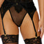 Forplay Peek Show Black Lace Cutout Cup Teddy & Garter Belt Set has cutout cups to reveal a perfect sliver of underboob & includes a suspender belt to wear w/ thigh-highs. (4)