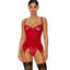 Forplay Peek Show Red Lace Teddy & Garter Belt Set has cutout lace cups to reveal the perfect amount of underboob & includes a garter belt to wear w/ thigh-high stockings. (6)