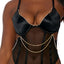 Forplay The Diamond Touch Black Satin & Mesh Gartered Teddy is adorned with dangling diamante chains over the bust, waist & hips & has cutouts + thong-cut bottoms to reveal more skin. (3)