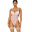 Forplay The Diamond Touch Pink Satin & Mesh Gartered Teddy has dangling diamante chains across the bust, waist & hips & has cutouts w/ a thong-cut rear to reveal more skin. (6)