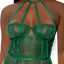 Forplay Watch Her Bloom Green Cage Strap & Lace Gartered Teddy has a sexy cage strap collar detail & cross-style garters that surround your thighs. (3)
