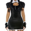 Forplay Woman Crush Wednesday Sexy Velvet & Lace Costume has a tight velvet dress w/ chest cutout, fingerless gloves & fishnet thigh-highs w/ scallopws lace.