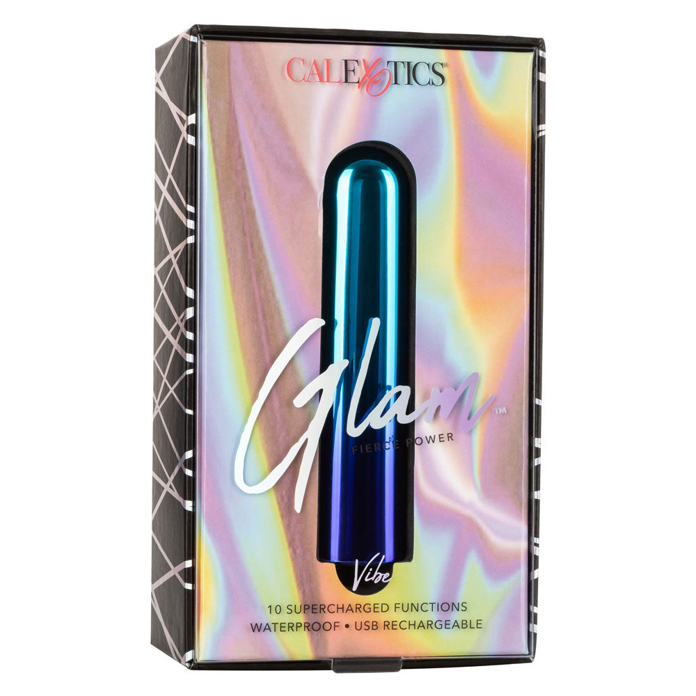 Glam Vibe - 10 fiercely powerful high-intensity vibration modes through a straight shaft in a metallic ombre finish. Blue, box