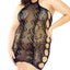 Glitter Geometric Keyhole Side Halter Neck Hosiery Chemise - Curvy exposes your assets from behind woven patterns & side keyhole cutouts w/ geometric triangular trim to contour your curvy figure. (2)