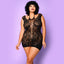 Glitter Lace Kiss Floral Criss-Cross Mesh Chemise - Curvy combines opaque floral mesh w/ sheer criss-cross details to show off the perfect amount. 