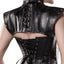 Grey Velvet Faux Leather Corset With High Neck Shoulder Piece includes an optional shoulder piece w/ a high buckled neck for versatile looks. Both pieces have boning & adjustable corset lacing for your best fit. (5)