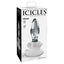 Icicles No. 91 Glass Anal Plug With Suction Cup has a tapered tip for easy entry, a harness-compatible flared base & comes with a flexible silicone suction cup. Package.