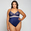 iCollection - Clover Teddy - 85026X - Curvy.  This curvy bodysuit has geometric lace details, a triangle-cut top & cheeky rear, all in an irresistibly smooth finish. Navy. (2)