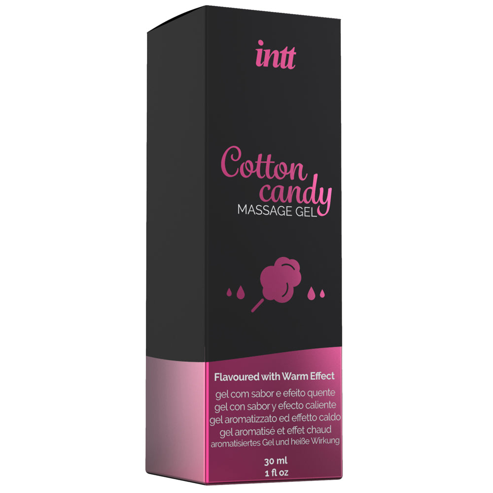 This Intt Flavoured Warming Massage Gel - Cotton Candy comes in the sweet childhood-favourite taste of fairy floss & warms up to enhance massages, oral sex & kissing. Package.