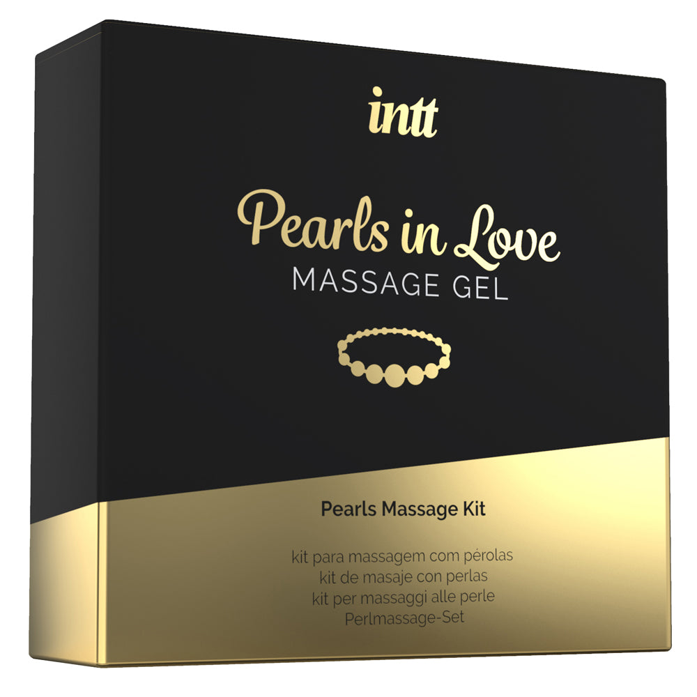 This Intt Pearls In Love Massage Kit includes a pearl necklace & silicone-based massage gel that combine to provide an innovative massage experience to his penis or her clitoris. Package.