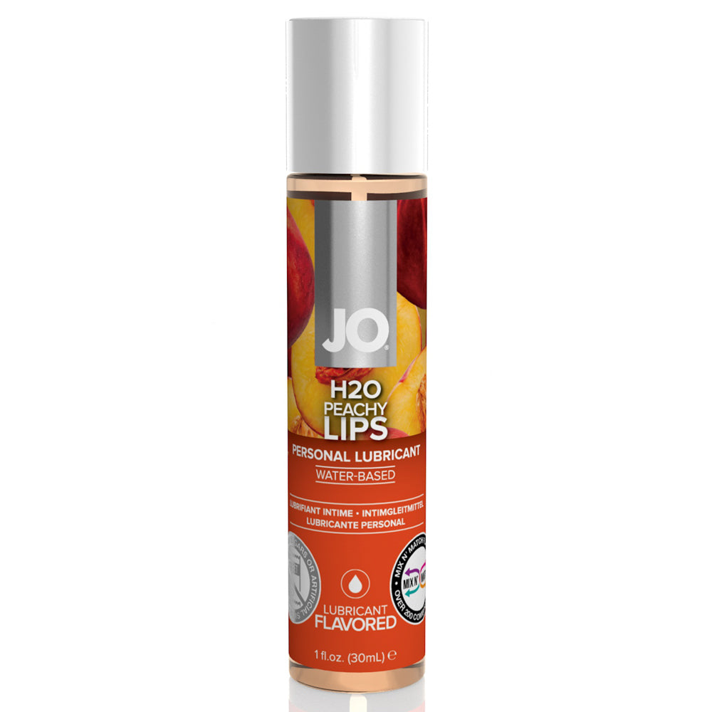 JO H2O - Peachy Lips Flavoured Lubricant - enjoy softly sweet taste of peaches with this flavoured JO H2O water-based lubricant. 30ml.